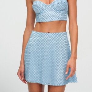 NWT For Love and Lemons Glitter Grid Minitter Grid Mini Skirt Blue Size Large